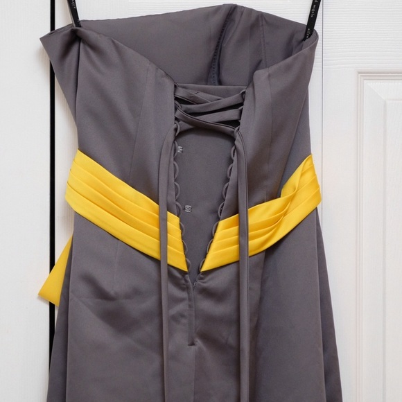 Alfred Angelo Gown Charcoal & Canary yellow floor length lace up back Bridal - Picture 5 of 10